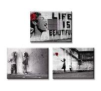 PIY PAINTING Stampe e Quadri su Tela Graffiti La Vita è Bella Ragazza con Palloncino Rosso Decorazione Murale Tela Wall Art per Home Decor Regalo di Anniversario Compleanno 3X 30x40cm