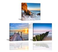 PIY PAINTING Stampe Su Tela Naturale, Arte Murale Su Tela Sunset, Poster Artistico Con Paesaggi Marini, Facile Da Appendere Per Camera Da Letto Soggiorno Bagno Ingresso, 3x30x30 cm