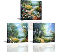 PIY PAINTING Stampe su Tela Paesaggio, piante e alberi, Strada, Pittura a olio Fiori, Dipinto su tela Incorniciato Poster e stampe decorative per Cucina Soggiorno Sala da pranzo 3pezzi 30x30cm