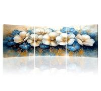 PIY PAINTING Tela Da Parete Fiore, Quadro Su Tela, Canvas Stampe Blu e Bianca, Immagini Da Parete, Facile Da Appendere Per Soggiorno Camera Da Letto Corridoio Galleria, 30x30 cm x3, Cornice Interna