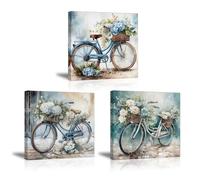 PIY PAINTING Tema Blu Immagine di Bicicletta Stampata su Tela 3 pz. 30X30CM Quadri Moderni Dipinti Quadri per Cucina Soggiorno Ufficio Bar, Regalo di compleanno, Incorniciata