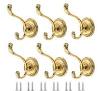 PIYYQNY Appendi Abiti Per Porte 6 Pezzi Gancio Da Parete Retrò Per Appendere Gancio In Metallo Gancio Appendiabiti Antico Adatto Per Armadi Guardaroba Camere Da Letto Dietro Le Porte(Oro 73 * 44mm)