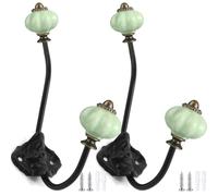 PIYYQNY Appendiabiti A Parete 2 Pezzi Gancio Appendiabiti Retrò Gancio In Ceramica Con Testa Di Zucca Gancio Appendiabiti Per Decorazione Murale Armadio Camera Da Letto(Verde 185 * 94mm)
