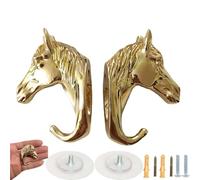 PIYYQNY Attaccapanni Da Parete 2 Pezzi Gancio A Testa Di Cavallo In Ottone Per Carichi Pesanti Montato A Parete Gancio Appendiabiti In Rame Puro Oro Brillante Per Parete Dietro La Porta Bagno(L58mm)
