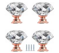 PIYYQNY Maniglie Per Armadio 4 Pezzi Pomello Per Cassetto In Cristallo Maniglia Per Anta Di Mobiletto Pomello In Cristallo Trasparente Per Toletta Armadio Libreria(Oro Rosa 30mm)