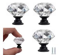 PIYYQNY Maniglie Per Cassetti 4 Pezzi Pomello Per Cassetto In Cristallo Maniglia Per Anta Di Armadietto Pomello In Cristallo Trasparente Per Toletta Armadio Libreria(Nero 30mm)