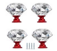PIYYQNY Maniglie Per Mobili Da Cucina 4 Pezzi Pomello Per Cassetto In Cristallo Maniglia Per Anta Di Mobiletto Pomello In Cristallo Trasparente Per Toletta Mobiletto Libreria(Rosso 30mm)