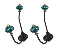 PIYYQNY Montaggio A Parete Ganci 2 Pezzi Gancio In Ceramica Vintage Country Gancio Appendiabiti Con Testa Di Zucca Resistente Gancio Per Tende Doppio Gancio Da Giardino(Blu)