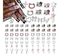 Pizadix Set di 100 ciondoli 3D per unghie, in argento Y2K, con graziose decorazioni per nail art, motivo: farfalla, fiocco, stella, cuore, croce, Y2K