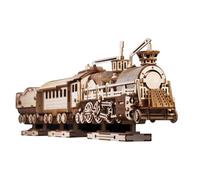 PizazzToy Set di attrezzi per il montaggio fai da te, puzzle in legno 3D, set per il fai da te, set per il fai da te, locomotiva a vapore + vano persone + vano merci + binario + supporto (892 pezzi)