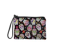 Pizding - Borsetta da donna, con chiusura a cerniera, ideale come regalo di compleanno per ragazze, Teschio di zucchero (Nero) - wallet-4