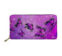 Pizding Portafogli in pelle da donna con stampa farfalla viola viaggi business shopping fermasoldi borsa con cerniera pochette, Farfalla-viola, L, Moderno