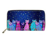 Pizding Portafogli in pelle per donne, viaggi, affari, shopping, fermasoldi, borsetta con cerniera, pochette regalo di compleanno per ragazze, Gatti colorati., L, Cartoni