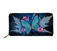 Pizding Portafogli in pelle per le donne Viaggi Business Shopping Clip di Soldi Borsa con Cerniera Pochette Borsa Regalo di Compleanno per Ragazze, Farfalla blu. (Blu) - wallet-33