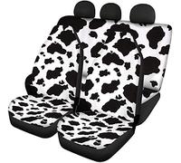 Pizding - Set di 4 coprisedili per auto, con stampa mucca, per sedili posteriori e sedili posteriori