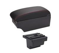 Pizgear For VW, for, scatola bracciolo bracciolo in pelle console centrale portabicchieri scatola bracciolo accessorio for auto ricarica USB Bracciolo per auto(BLACK E Red Line)