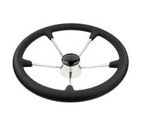Pizgear Impugnatura for volante in schiuma PU nera Volante in acciaio inossidabile da 15-1/2 pollici a 5 razze Timone per barca