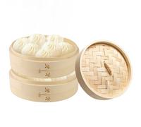 Pizsieat 2 Piani Vaporiera Bamboo, Cottura a Vapore in Bambù con Coperchio, Pentola a Vapore Bamboo, Cestello Cottura a Vapore Bambu per Riso, Dim Sum, Verdure, Pesce e Carne (20 x 20 x 18.5 cm)