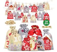Pizsieat Calendario Avvento 2024 Fai da Te, 24 Pezzi Calendario Dell'Avvento Stoffa da Riempire Bambini, Sacchetti Calendario Dell Avvento, Grande 2024 Sacchetti Avvento Natale
