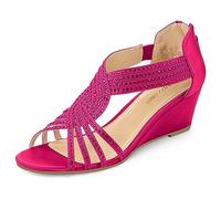 PIZZ ANNU Diana - Sandali da donna con zeppa bassa, con strass scintillanti, punta aperta, alla moda, scarpe da donna, per ballo nuziale, sera, Rosa caldo, 42 EU