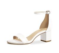 PIZZ ANNU Sandali da donna con tacco grosso a blocco basso, comodi, aperti sulla punta, cinturino alla caviglia, scarpe da festa, con fibbia e tacco alto 5,1 cm, design con tacco spesso 5,1 cm, Bianco