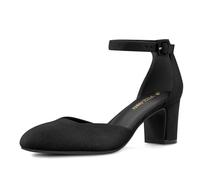 PIZZ ANNU Scarpe Decolte Donna Tacco Medio Eleganti Sposa Sandali Estive Comode a Blocco Sandalo con Cinturino alla Caviglia Nero EU 41