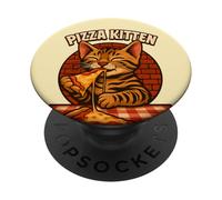 Pizza Cat Cute Cartoon Art, Love Mangiare Pizza PopSockets PopGrip Adesivo