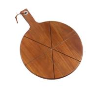 Pizza Cutting Board - Wood Chopping Boards | Platter Board with 6 Grooves, Pizza Peel Round Charcuterie Cheese Boards for Home Kitchen Baking Meat Bread Serving Platter