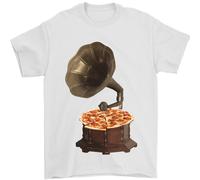 Pizza Gramophone Vinyl Records Turntable DJ Uomo T-Shirt 100% Cotone