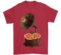 Pizza Gramophone Vinyl Records Turntable DJ Uomo T-Shirt 100% Cotone