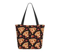 Pizza Love Heart Pattern Print Tote Bag per donne, grande borsa a tracolla con cerniera, borse per lavoro e viaggi