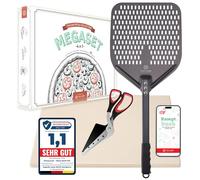 Pizza Lover Set di pietre per pizza premium per forno e barbecue - 4 in 1 - con pala perforata + pietra per pizza fino a 800 °C in cordierite + forbici per pizza e ricettario