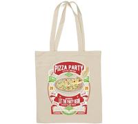 Pizza Party - Borsa tote in cotone naturale con scritta "Let's Eat Together Let The Party Begin", colore: Bianco
