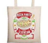 Pizza Party Lets Eat Together Let The Party Begin - Borsa tote in cotone ecologico naturale, colore: Beige