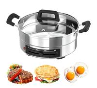 Pizzaiolo Elettrico, Padella in Acciaio Inossidabile da 1500 W con 3 Livelli di Regolazione della Potenza di Fuoco, Teglia Elettrica da Fornello Multifunzione da 30 cm per Cucina Domestica