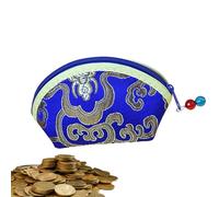 Pizzico di Moneta Ricamata, Piccola Borsa di Moneta Cinese - Sacchetti di Organizzatore Gioielli Vintage Borsa con Cerniera Borse da Viaggio Ricamo Fiori, Confezione Regalo, blu, Se référer au