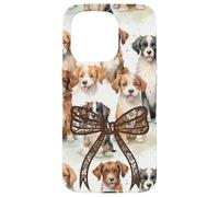 Pizzo Bow Immagine Preppy Ragazze Coquette Brown Floppy Ear Dogs Custodia per iPhone 15 Pro