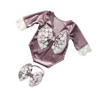 Pizzo Bowknot Jumpsuit E Fascia per Capelli Per Bambini Servizi Fotografici Foto Posare Puntelli Vestito Neonato Accessori Fotografici