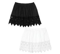 Pizzo Camicia Extender per Donne Plus Size Sottogonna Elastico In Vita Mezza Slip Mini Gonne, Chiffon# Nero Bianco, Small-Medium