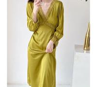 Pizzo Donna Giuntura Raso Finta Seta Abito Notte Dolce Principessa Manica Lunga