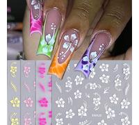 pizzo Flower Petals 3D Nail Stickers 4pezzi White Pink Rose Red Yellow Romantic Floral Print Gel Polish Manicure Self-Adhesive Decals Slider DIY Spring Summer Nail Art Decorationadesivi unghiestickers