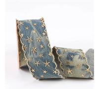 Pizzo Nastro in tessuto denim da 10 iarde con stella dorata stampata for abbigliamento cucito fai da te fiocchi for capelli cappelli decorazioni accessori artigianali(Color 02,38mm)