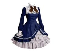 Pizzo Party Bowtie con fiocco manica Cosplay Lady Dress Donna Gothic Costumi lunghi Abito da donna Blu