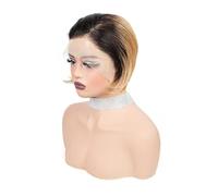 Pizzo Pixie For Capelli Umani Lisci Bob 13X4, Parrucca Corta Con Parte Laterale Da 6 Pollici For Donne Nere Capelli Pretagliati Pizzicati per Donne Affascinanti(Black with Blonde)