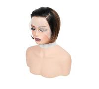 Pizzo Pixie For Capelli Umani Lisci Bob 13X4, Parrucca Corta Con Parte Laterale Da 6 Pollici For Donne Nere Capelli Pretagliati Pizzicati per Donne Affascinanti(Black with Medium Brown)