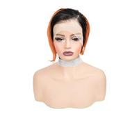Pizzo Pixie For Capelli Umani Lisci Bob 13X4, Parrucca Corta Con Parte Laterale Da 6 Pollici For Donne Nere Capelli Pretagliati Pizzicati per Donne Affascinanti(Black with Orange)
