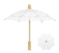 Pizzo Ricamato Ombrello da Sposa Manico in Cotone, Bianco | Decorazione Nuziale Elegante e Retrò, Accessorio per Abiti da Sposa e Costumi, 1 Pezzo