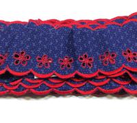 pizzo sangallo made in italy cm 7 pezza da 9,2 mt blu rosso smerlato