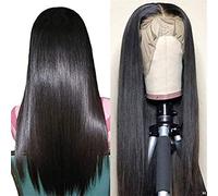 Pizzo sintetico Front Black Black Bob Wig Wig naturalmente lungo la parrucca anteriore in pizzo svizzero di pizzo svizzero 150% parrucca resistente al calore, 22 pollici, costruttivo23