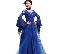 Pizzo Vestiti da Ballo Standard Donna Vestiti Ballo Liscio Maniche Lunghe Abiti Ballo Valzer Abito Tango Vestiti da Ballo Salsa,Blu,M
